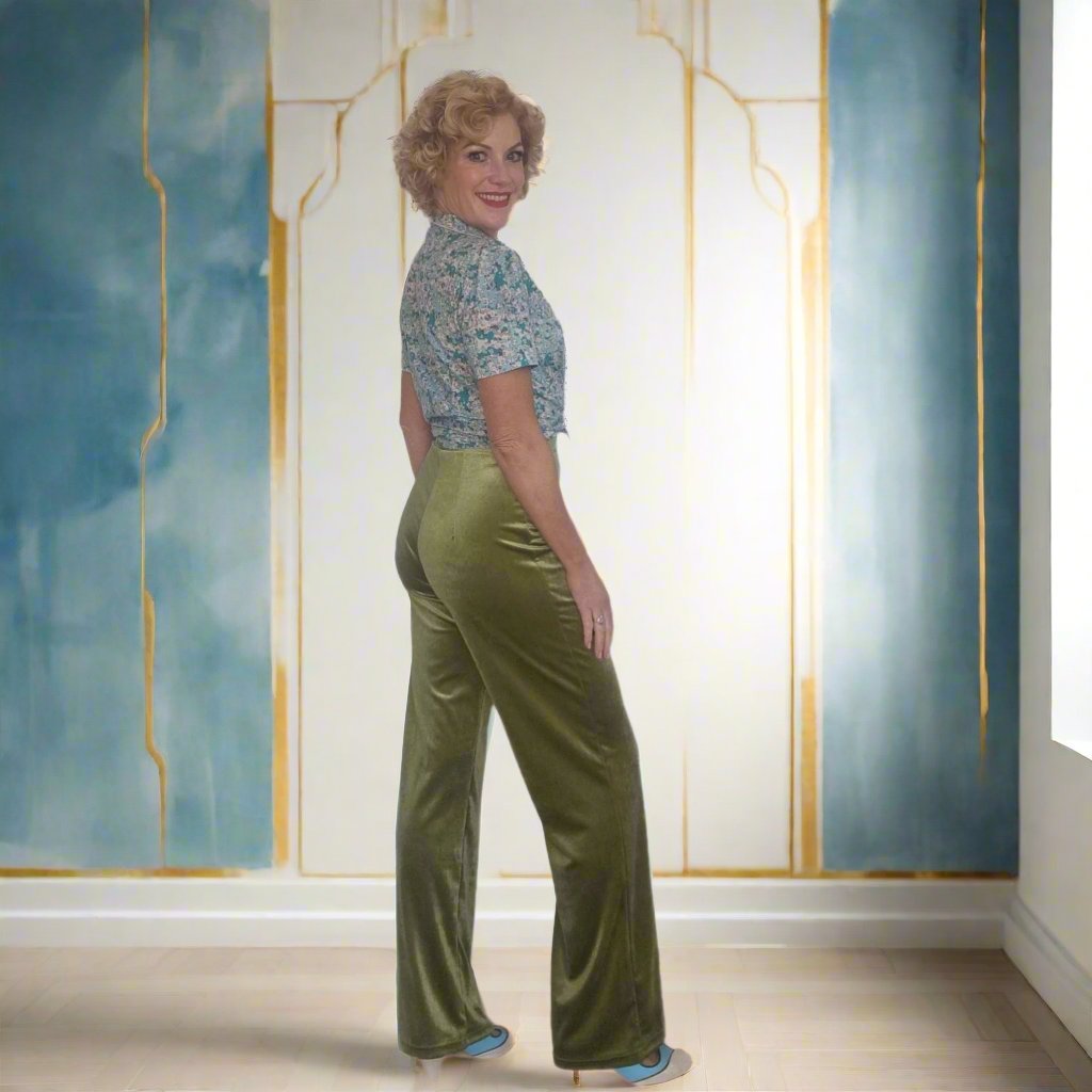 Mabel Main Velvet Wide Leg Pants - Chartreuse