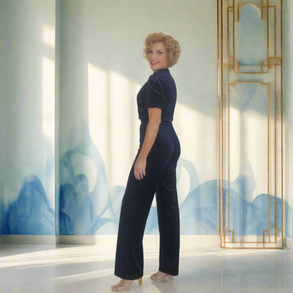 Mabel Main Velvet Wide Leg Pants - Navy