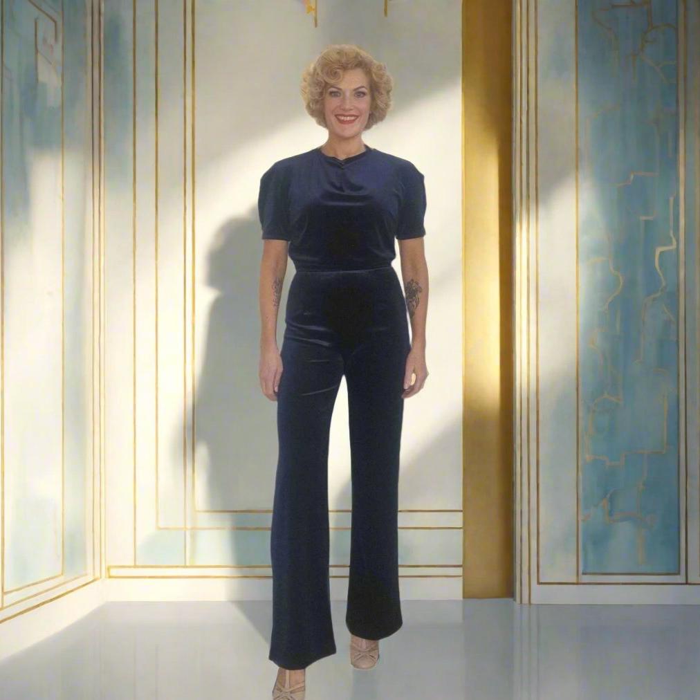 Mabel Main Velvet Wide Leg Pants - Navy