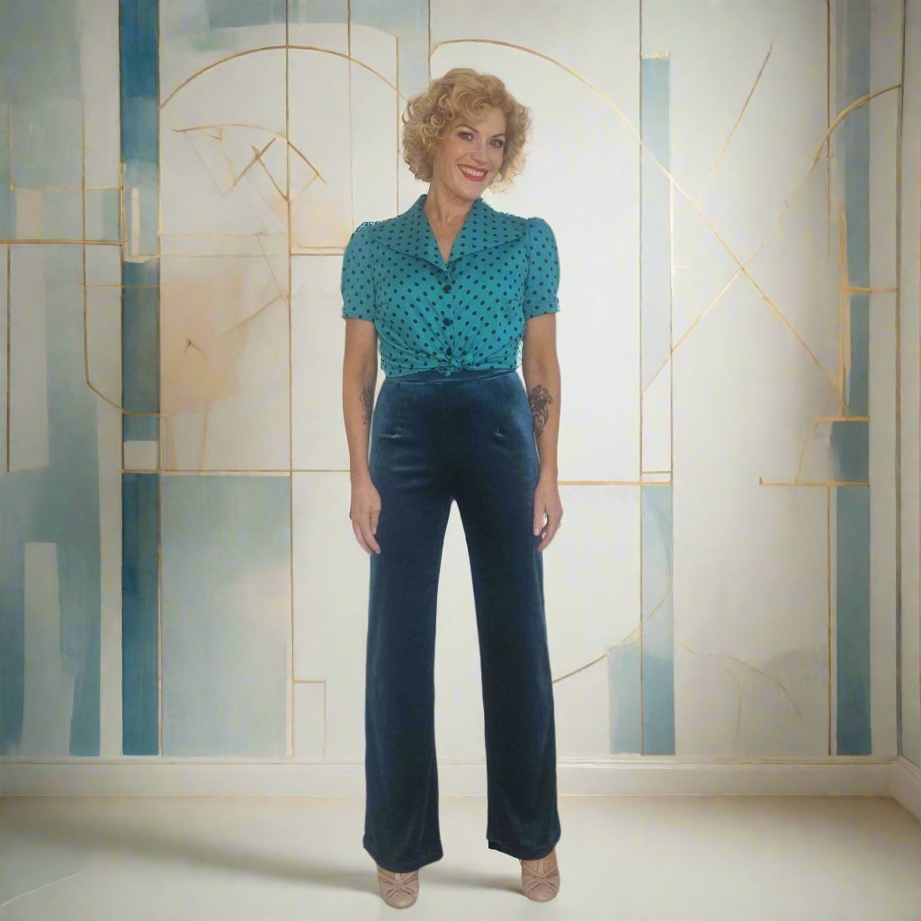 Mabel Main Velvet Wide Leg Pants - Teal