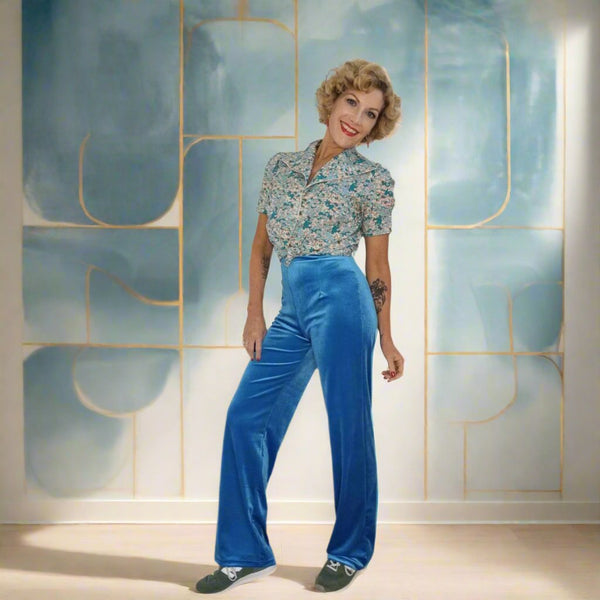 Mabel Main Velvet Wide Leg Pants - Turquoise