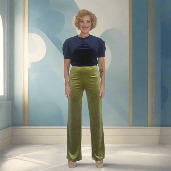 Mabel Main Velvet Wide Leg Pants - Chartreuse