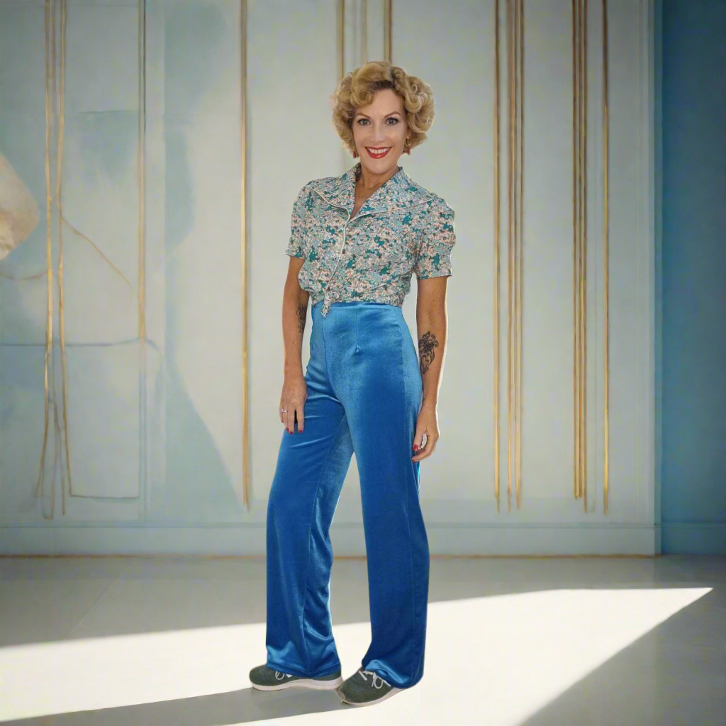 Mabel Main Velvet Wide Leg Pants - Turquoise