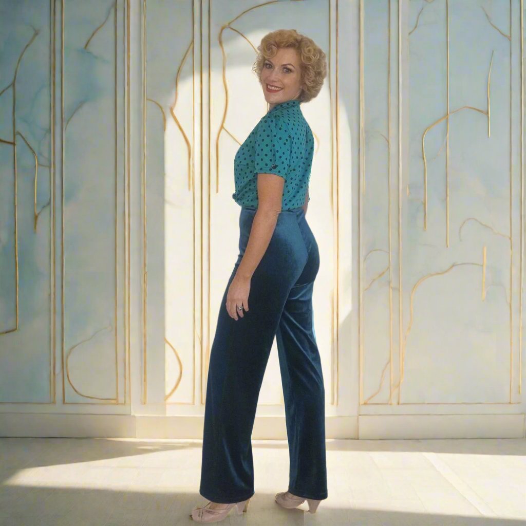 Mabel Main Velvet Wide Leg Pants - Teal